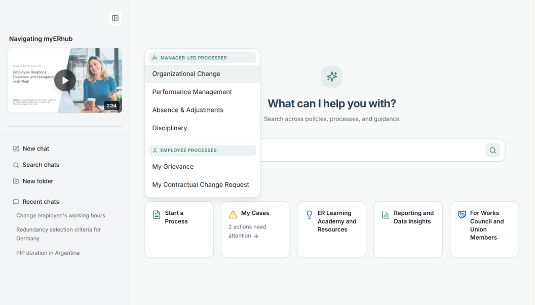 myERhub platform interface